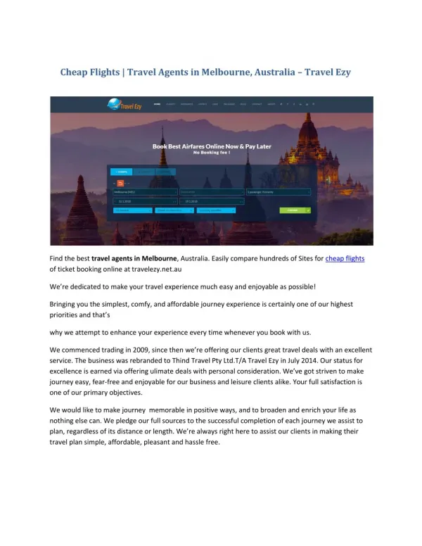 Cheap Flights | Travel Agents in Melbourne, Australia – Travel Ezy