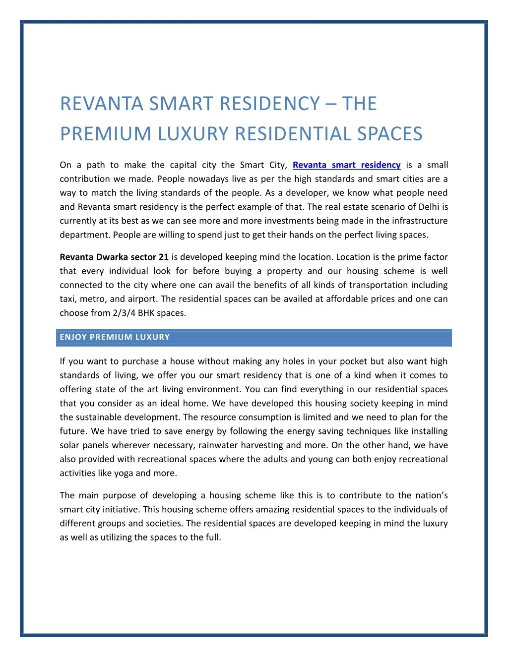 revanta smart residency the premium luxury