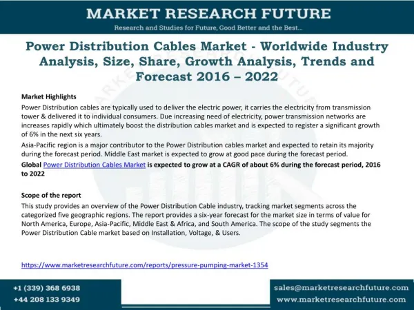 Power Distribution Cables Market Sales, Size, Share, Trends and Forecast 2022