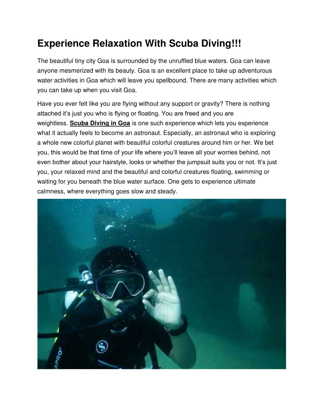 experience relaxation with scuba diving