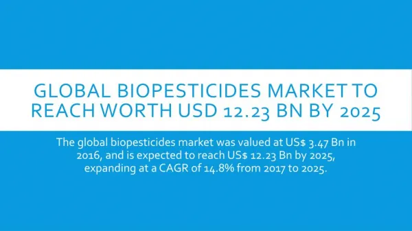 Global Biopesticides Market To Reach Worth USD 12.23 Bn By 2025