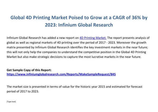 Global 4D Printing Market - Infinium Global Research