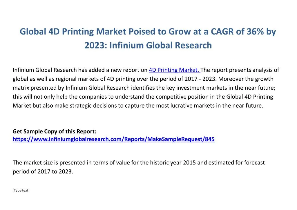 global 4d printing market poised to grow at a cagr of 36 by 2023 infinium global research