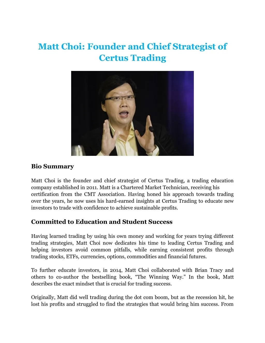 matt choi founder and chief strategist of certus