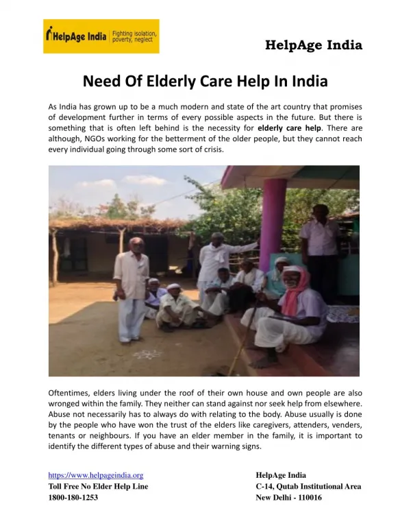 Need Of Elderly Care Help In India