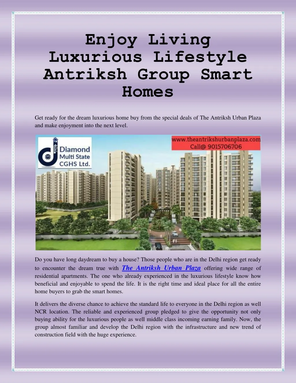 enjoy living luxurious lifestyle antriksh group