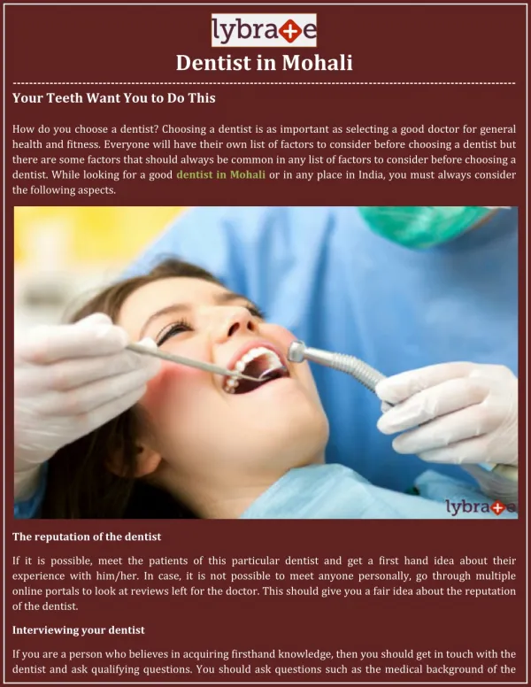 Dentist in Mohali - Lybrate