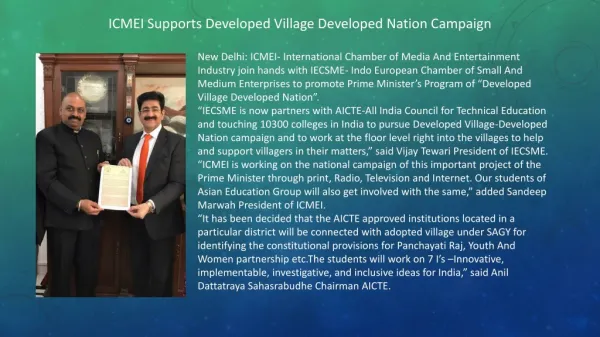 ICMEI Supports Developed Village Developed Nation Campaign