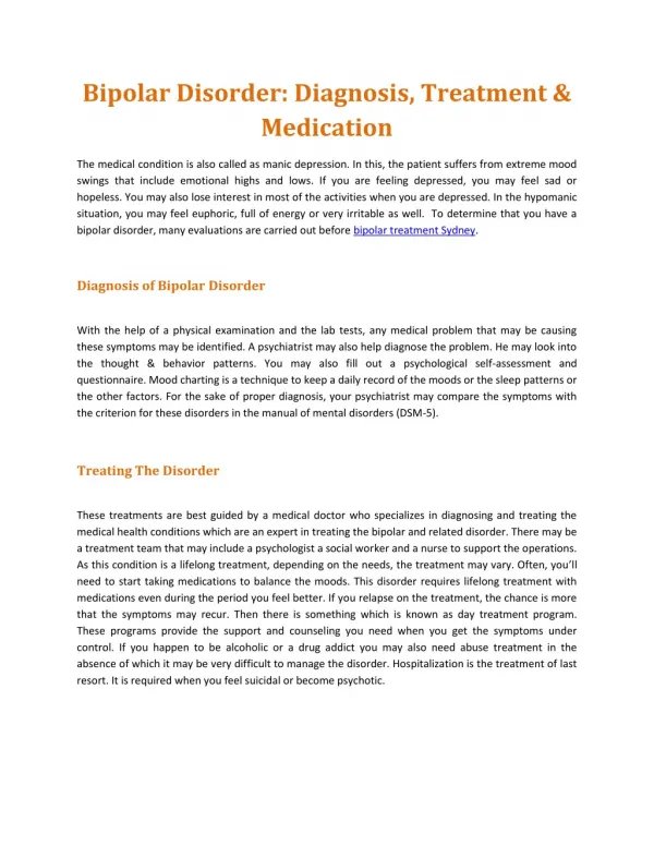 Bipolar Disorder: Diagnosis, Treatment & Medication