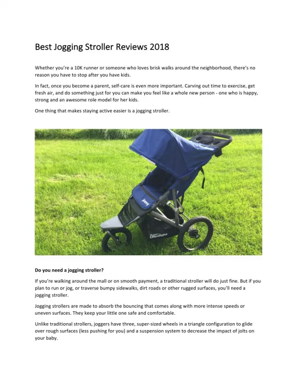 Best Jogging Stroller Reviews 2018