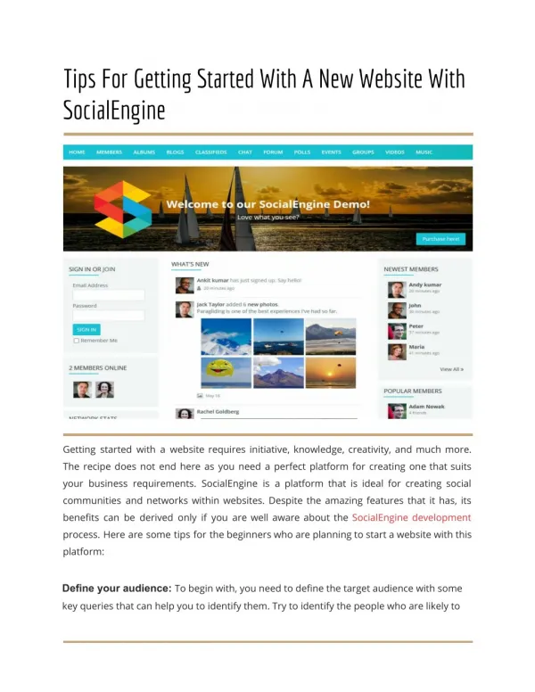 Tips For Getting Started With A New Website With SocialEngine