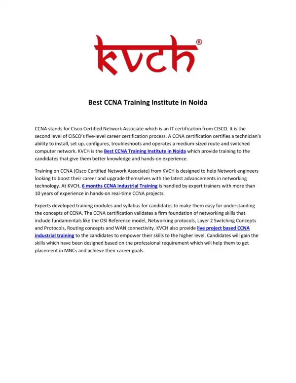 Best CCNA Industrial Training Institute for Six Month Training- KVCH