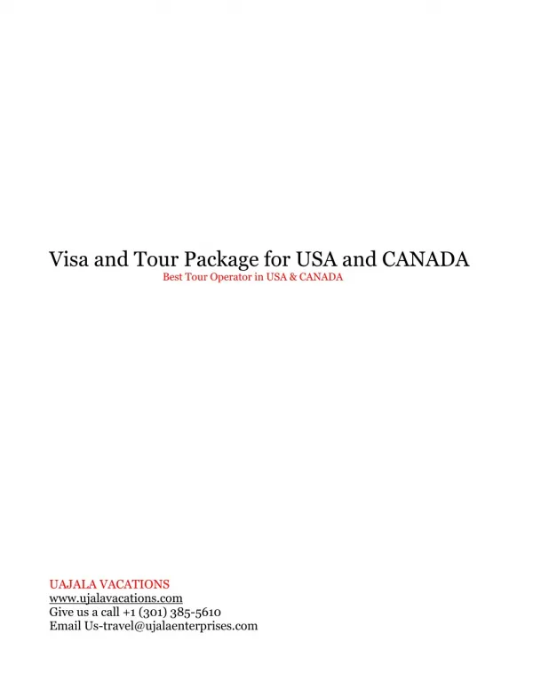 Visa and Tour Package for USA and CANADA
