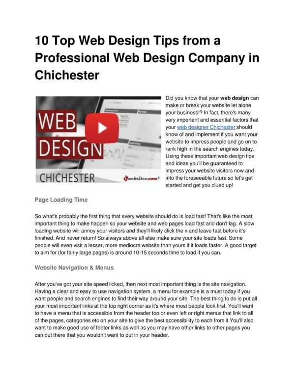 10 Top Web Design Tips by Professional Web Design Company Chichester