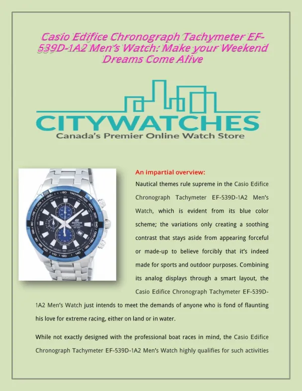 Casio Edifice Chronograph Tachymeter EF-539D-1A2 Men’s Watch