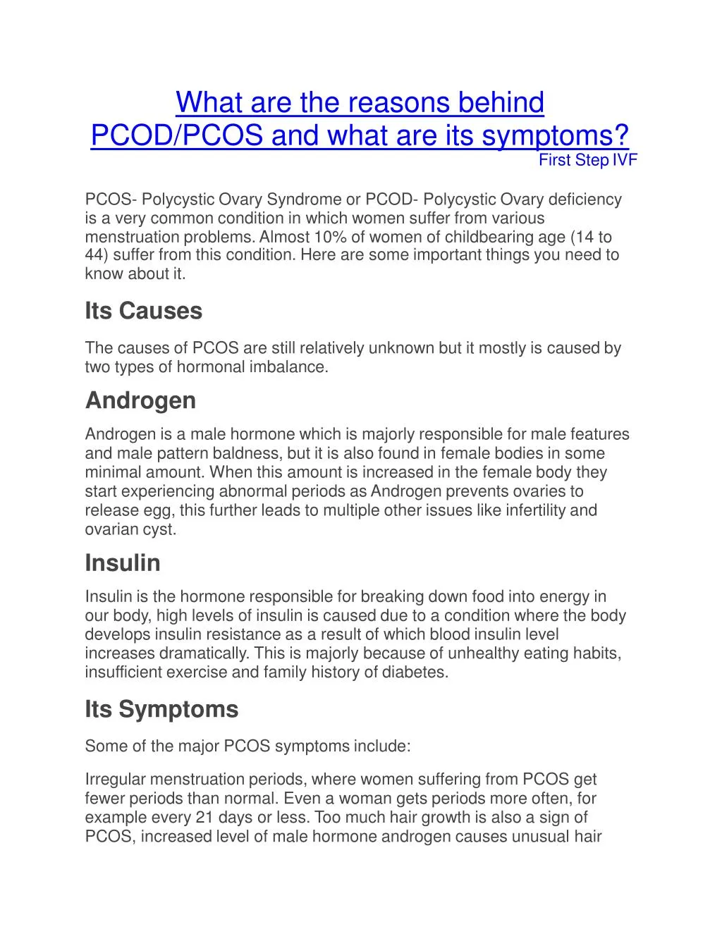what are the reasons behind pcod pcos and what are its symptoms first step ivf