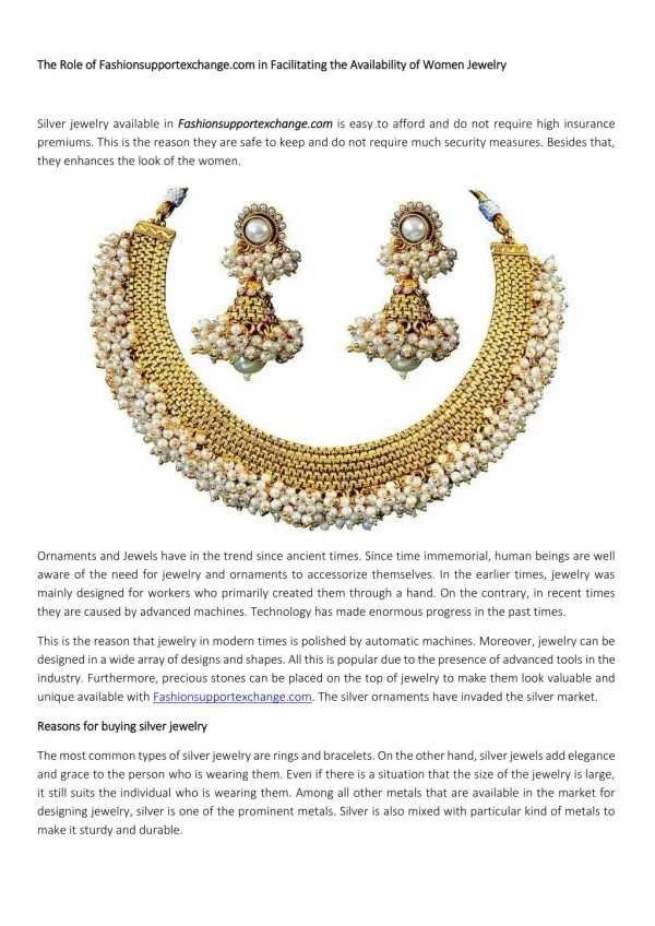 The Role of Fashionsupportexchange.com in Facilitating the Availability of Women Jewelry