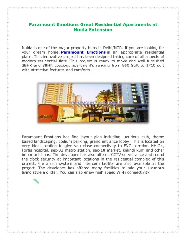 Paramount Emotions Great Residential Apartments at Noida Extension
