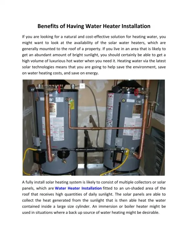Benefits of Having Water Heater Installation