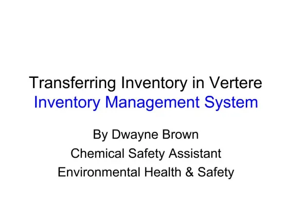 Transferring Inventory in Vertere Inventory Management System
