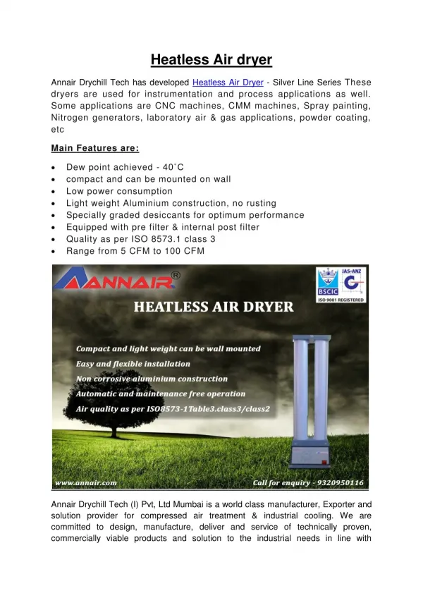 Heatless Air dryer