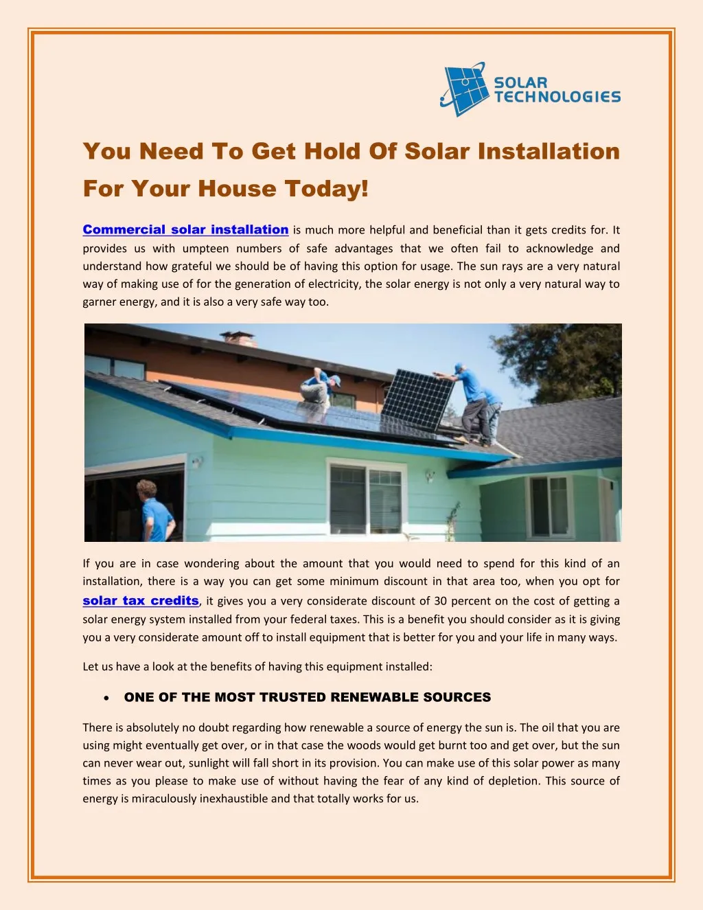 you need to get hold of solar installation