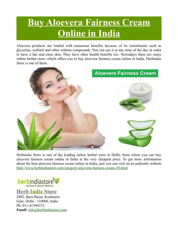 Buy Aloevera Fairness Cream Online in India