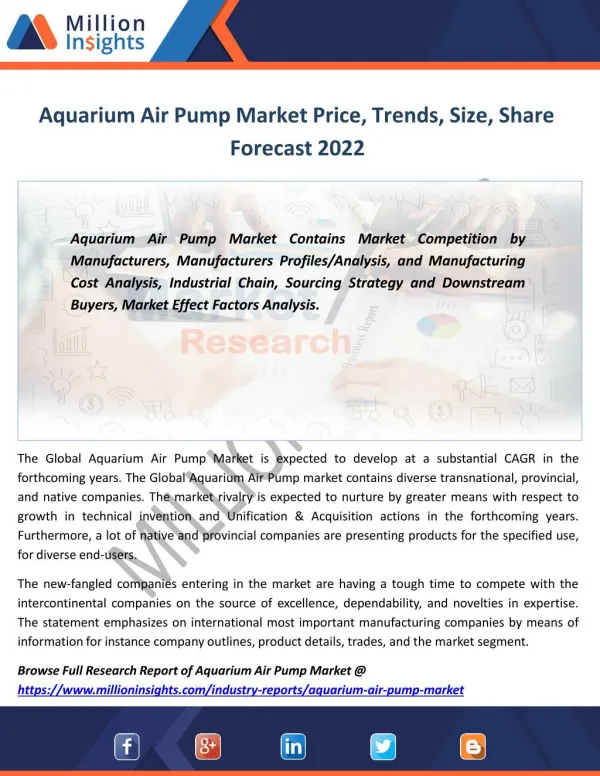 Aquarium Air Pump Market Drivers, Capacity, Production Status Forecast 2022