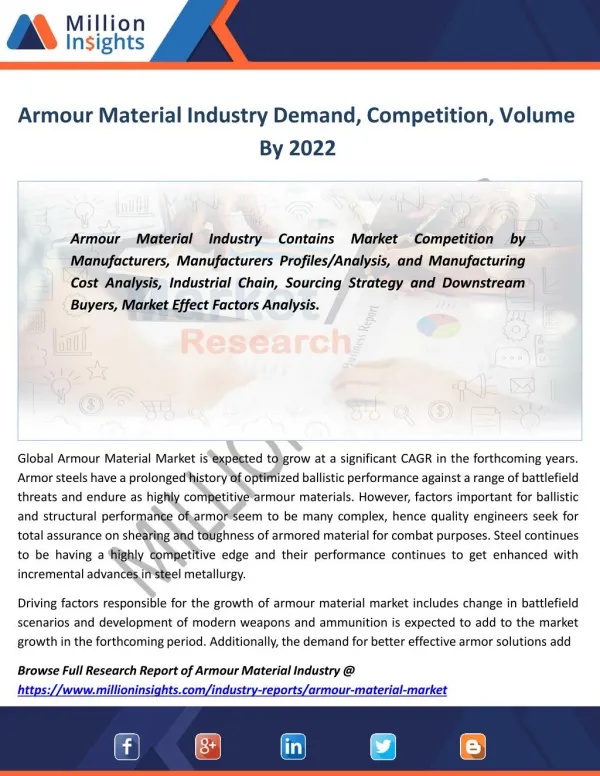 Armour Material Industry Growth Report, Revenue, Specification By 2022