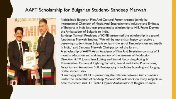 AAFT Scholarship for Bulgarian Student- Sandeep Marwah