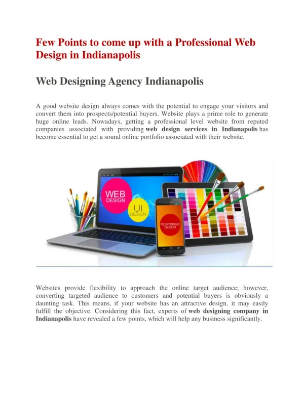 Few Points to come up with a Professional Web Design in Indianapolis