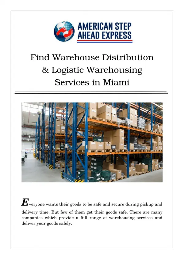 Find Warehouse Distribution & Logistic Warehousing Services in Miami
