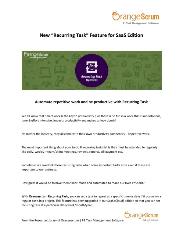 Orangescrum Product Update: New “Recurring Task” Feature for SaaS Edition