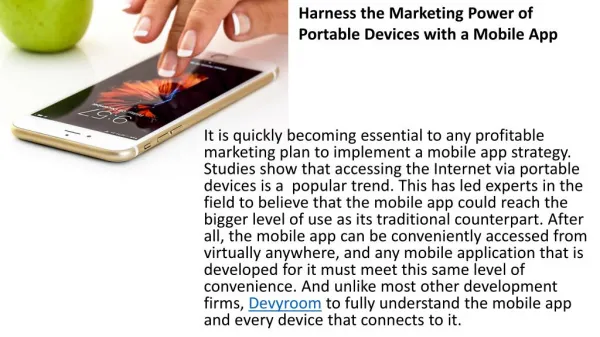Harness the Marketing Power of Portable Devices with a Mobile App