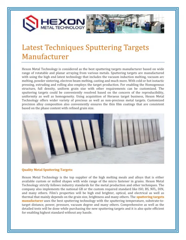 Sputtering Targets Manufacturer