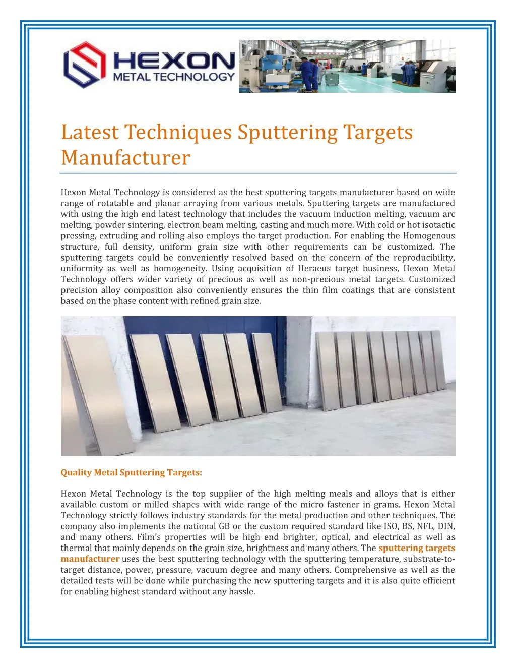 latest techniques sputtering targets manufacturer