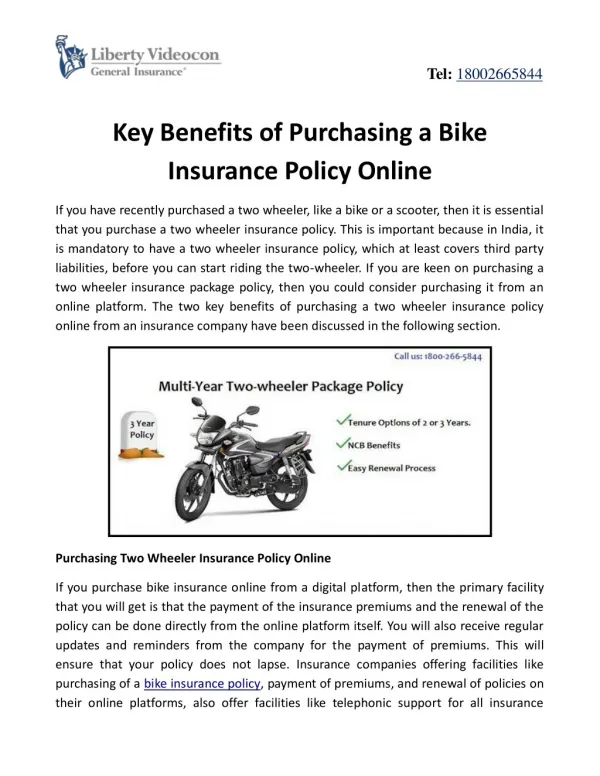 Key Benefits of Purchasing a Bike Insurance Policy Online