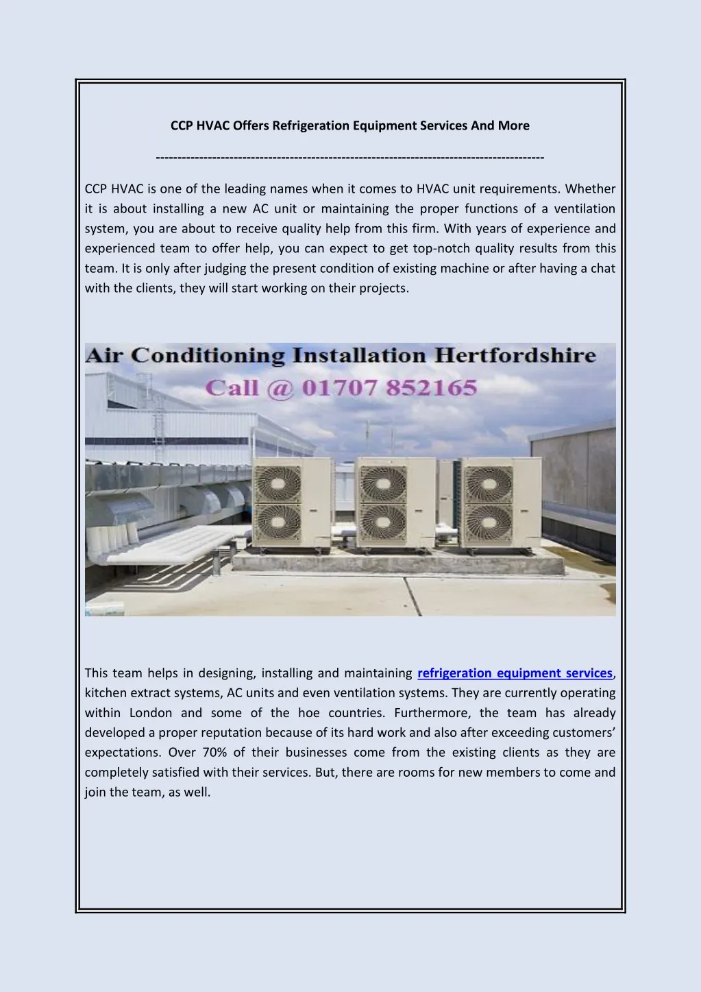 ccp hvac offers refrigeration equipment services