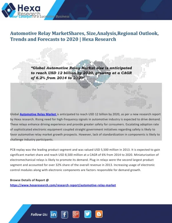Automotive Relay Industry Research Report till 2020