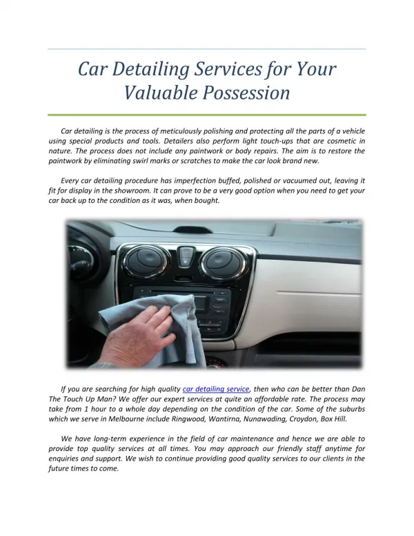 Car Detailing Services for Your Valuable Possession
