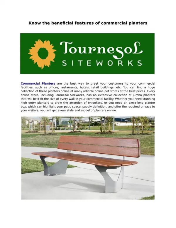 Buy Custom wood benches and Commercial Planters