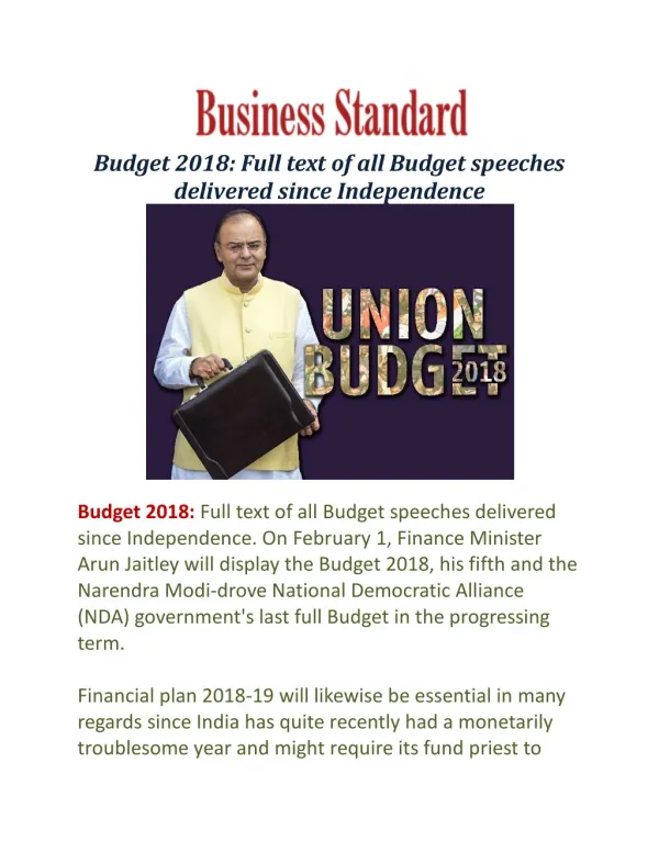 Budget 2018: Full text of all Budget speeches delivered since Independence 