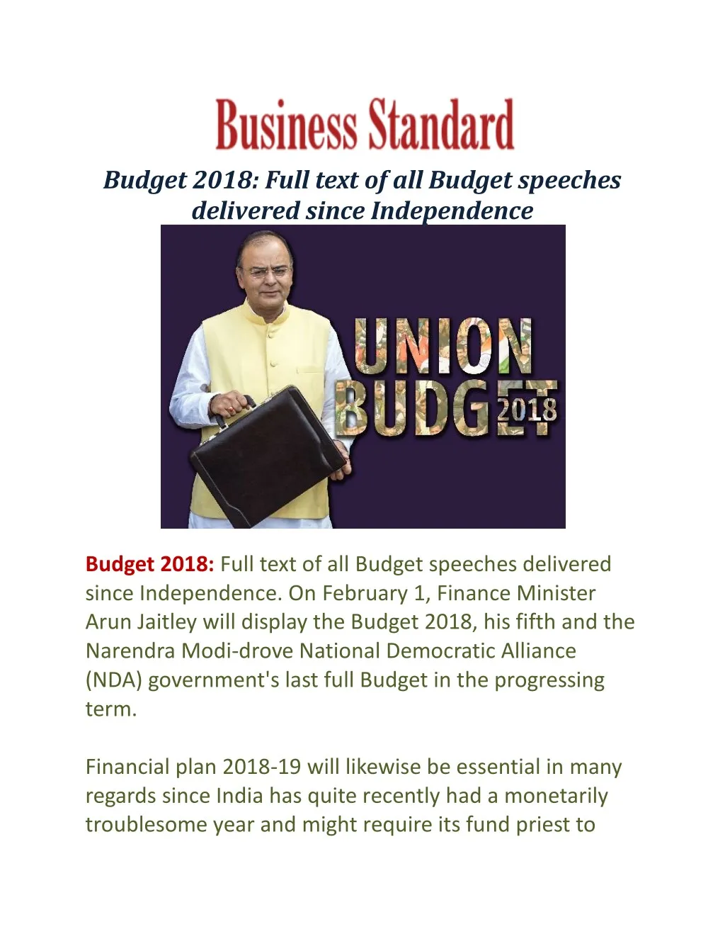 budget 2018 full text of all budget speeches