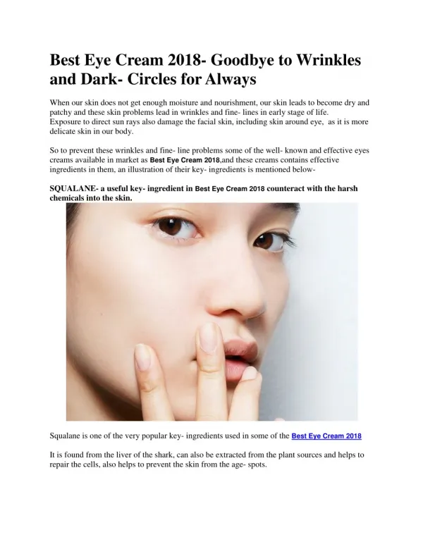 Best Eye Cream 2018- Goodbye to Wrinkles and Dark- Circles for Always