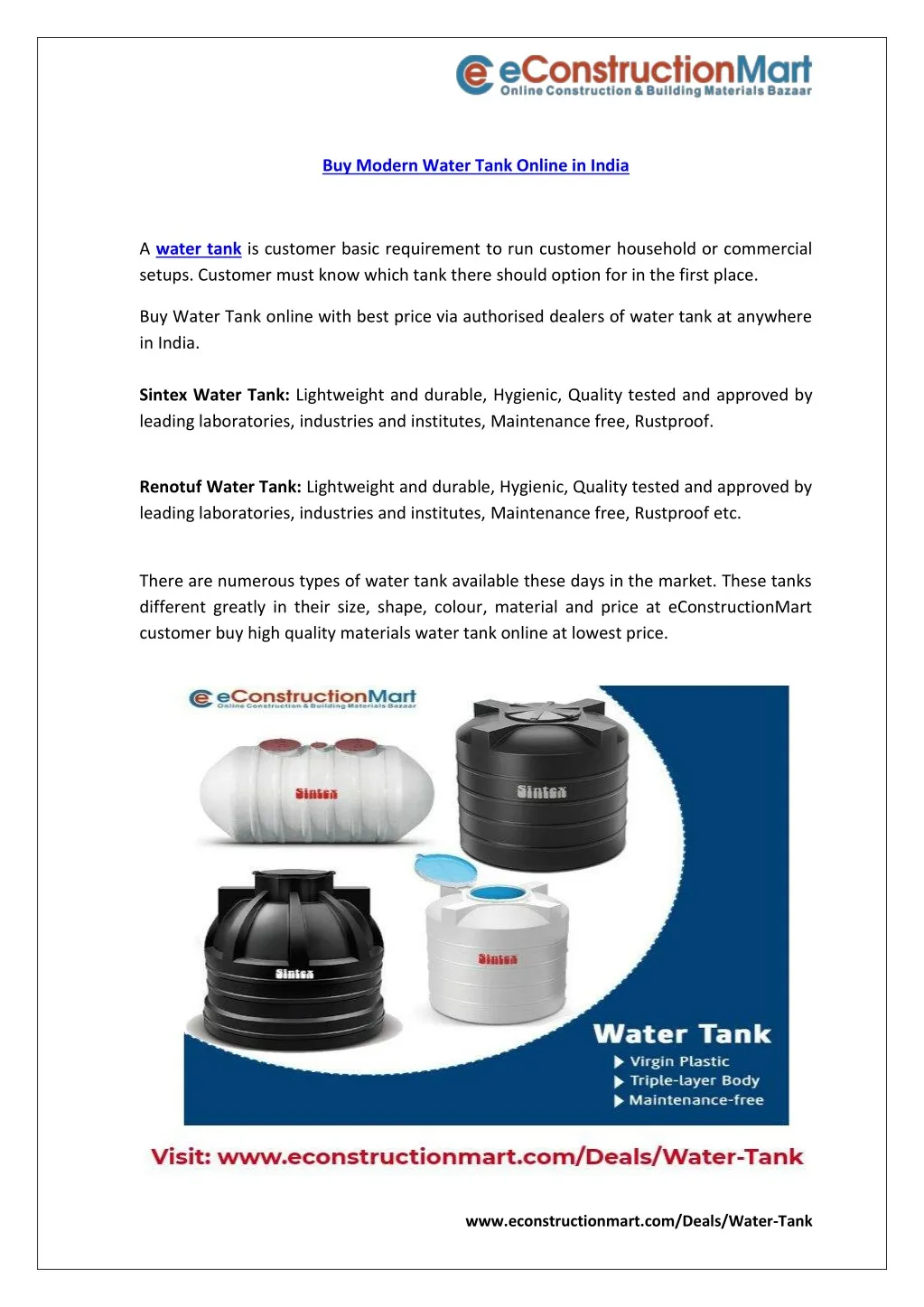 buy modern water tank online in india