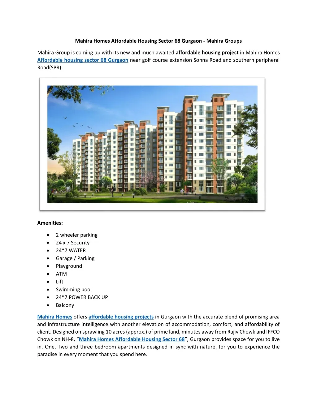 mahira homes affordable housing sector 68 gurgaon