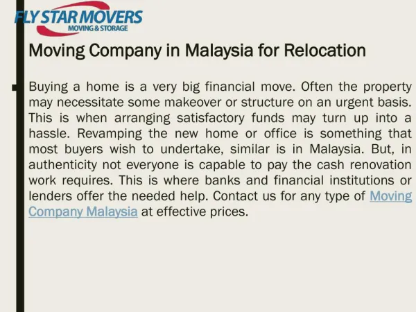 Moving Company in Malaysia for Relocation