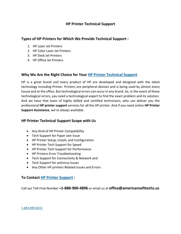 HP Printer Technical Support