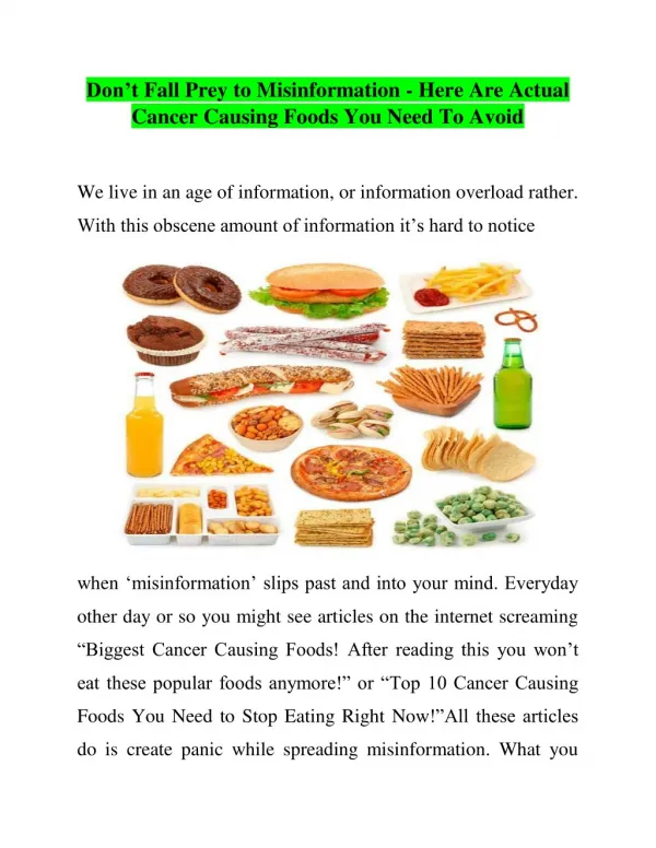 Here Are Actual Cancer Causing Foods You Need To Avoid - Consult a Cancer Specialist