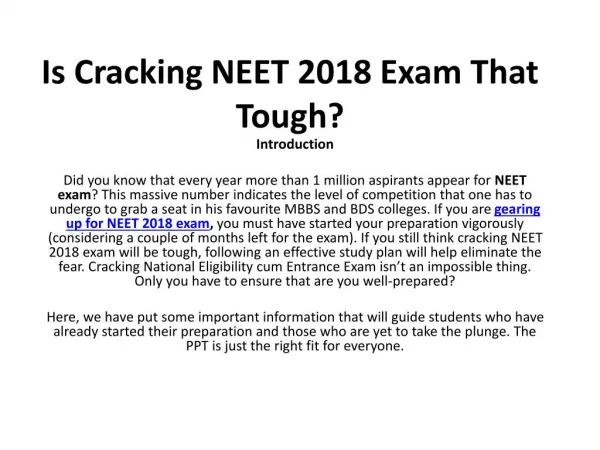 Everyday Tips or Study Guide to Crack NEET 2018 Exam